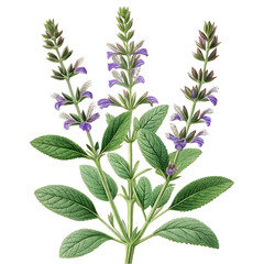 Close up of a sage plant with purple flowers.