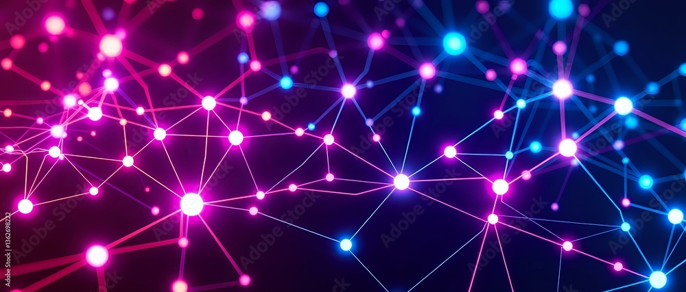 Poster cybernetic dotscape: vibrant abstract geometry of ai networks