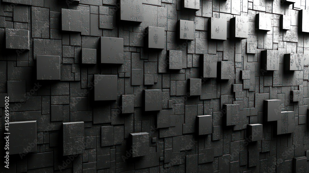 Poster abstract dark grey cubical texture: a 3d render of irregularly sized cubes