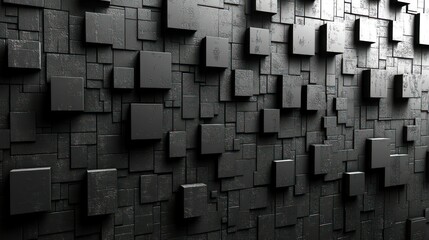 Abstract Dark Grey Cubical Texture: A 3D Render of Irregularly Sized Cubes