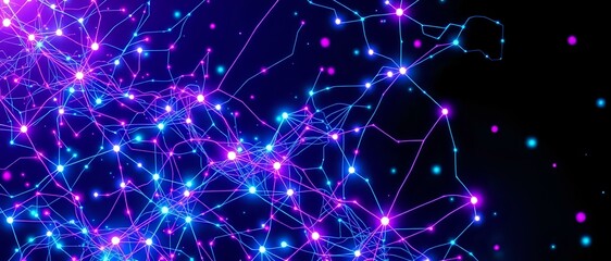 Fototapeta premium Abstract Cyberpunk Constellation - Neon Glowing Neural Networks