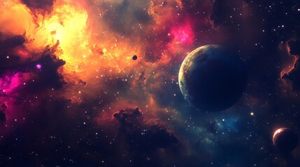 Obraz premium A breathtaking abstract cosmos filled with colorful planets and dreamy galactic clouds