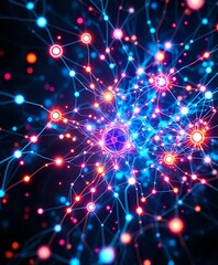 Obraz premium Futuristic Cyberpunk Starburst: Glowing Neural Networks
