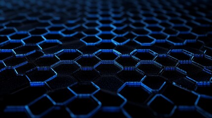 Fototapeta premium Blue hexagonal pattern on a black background