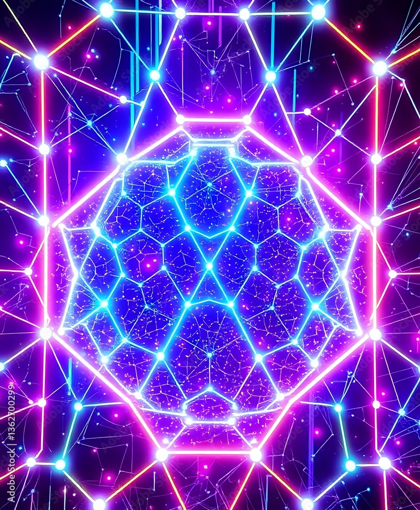 Poster futuristic cyberpunk abstract hexagonal structure