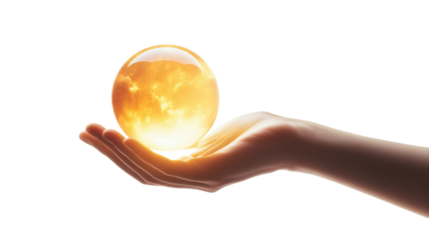 Illuminated Orb: A glowing orb held delicately in a hand, radiating an ethereal light, suggesting foresight, or potential. Its luminous form against the background invokes a sense of wonder.