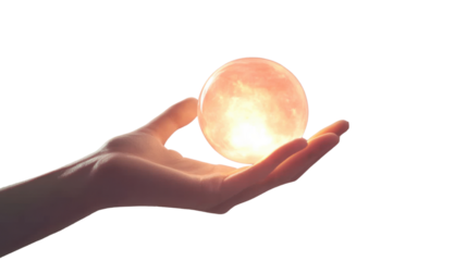 Glowing Orb of Light: A hand delicately cradles a luminous, radiant sphere, representing a concept like hope, energy, or the future.