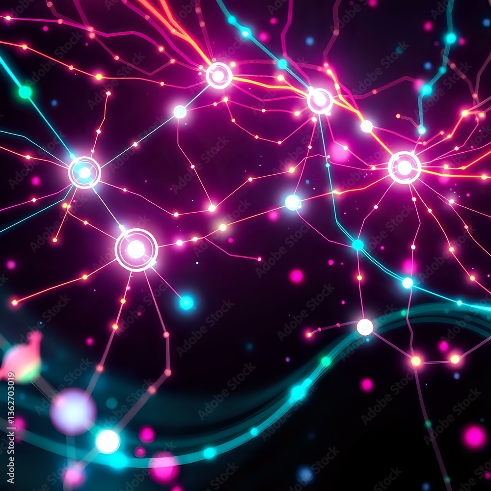 Poster cyberpunk neon network - abstract digital art with glowing circuits