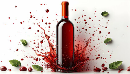 Red drink bottle amidst splash and leaves