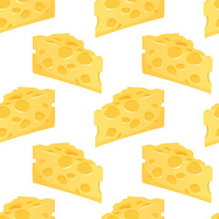 Seamless pattern with cheese. Background for menu, paper, supermarket, farm shop, textile. Vector illustration