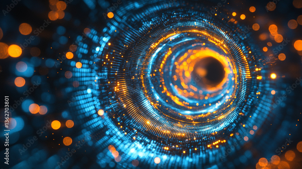 Poster abstract tunnel with blue and orange glowing lights creating a futuristic and dynamic visual effect