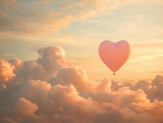 Fototapeta premium Heart shaped balloon floating gently amidst a pastel skyscape dream
