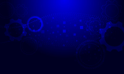 Fototapeta premium blue cog with dot lines electronic wave curves cyberspace with shine light abstract high technology background