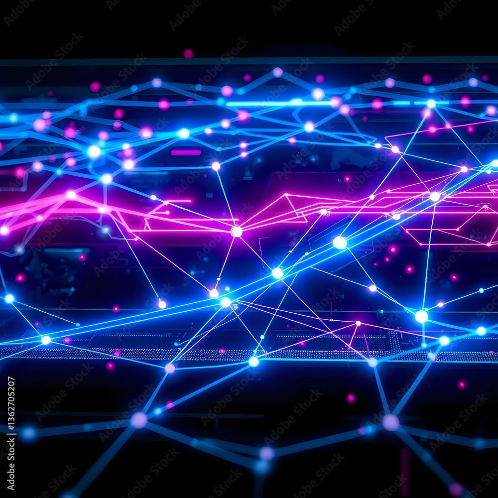 Poster futuristic dystopian interface with neon nodes