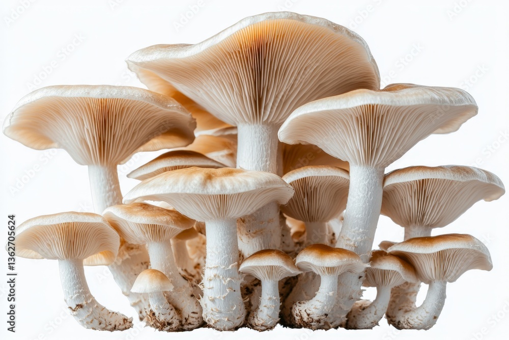 Poster Fungi cluster thriving in a natural setting with delicate gills and smooth stems