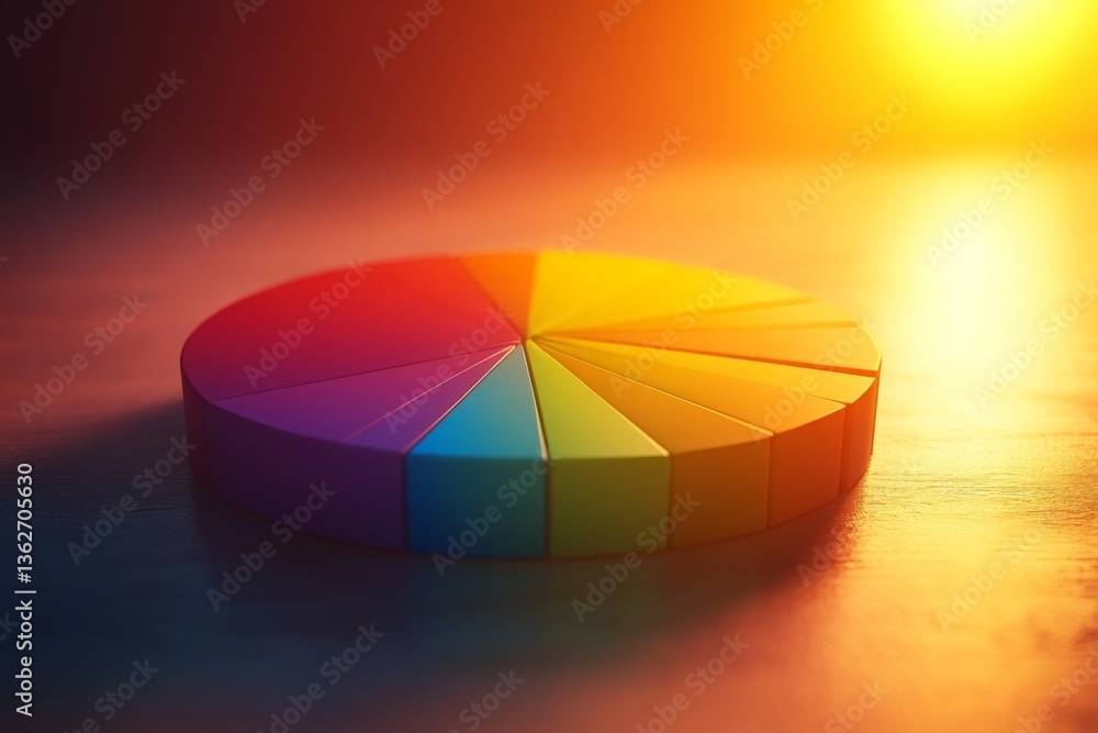 Aufkleber colorful pie chart representing data visualization at sunset with vibrant hues shining