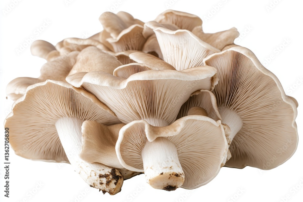 Poster mushrooms displayed on a white background showcasing their unique structure and fine details found i