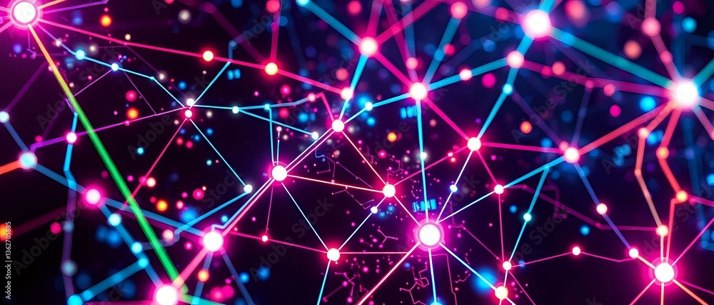 Aufkleber abstract tech network - neon cyberpunk interconnected nodes