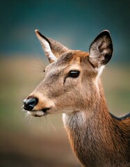 Fototapeta premium Close Up photo of a deer with a sharp gaze with a blurred background