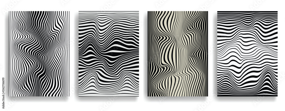 Fototapete Abstract flow Lines Background . Wavy Stripes . Striped linear pattern . Poster collection with smooth lines .Brochures set with wave lines .Vector .