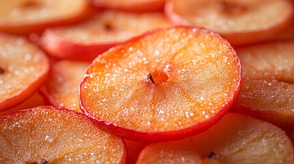 Close-up of dried apple slices, a healthy and tasty snack.