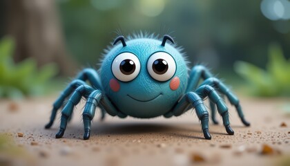 Adorable 3D Render of a Happy Blue Spider