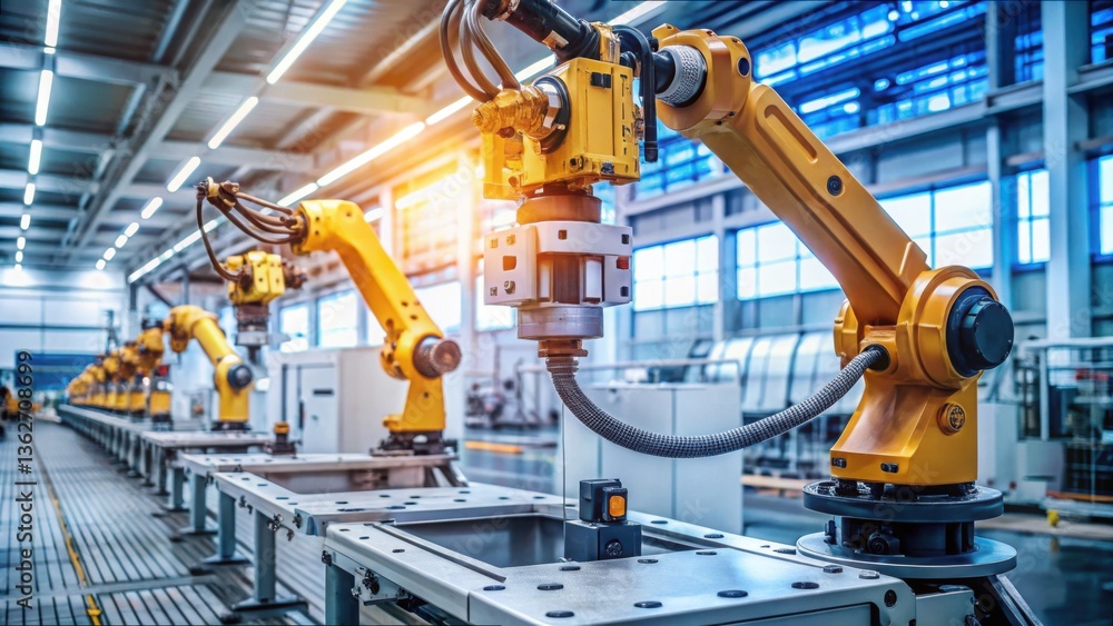 Poster Robotic Arm Toolhead Changing Automatically in Modern Industrial Setting