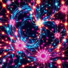 Fototapeta premium Vibrant Neon Cyberpunk Galaxy with Interconnected Nodes