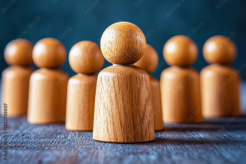 Poster wooden figurines representing leadership and unity in a team conceptual setting