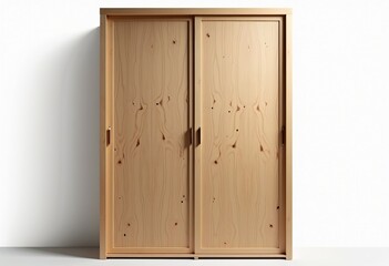 Compact Light Beechwood Japanese Wardrobe: A Minimalist Storage Solution with Sliding Shoji Doors, Ideal for Small Spaces, Isolated on a Pure White Background.

