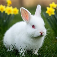 AI-generated image: An adorable Easter bunny, with its soft fur and captivating gaze, finds itself surrounded by a variety of colorful eggs, ready for the Easter celebration.