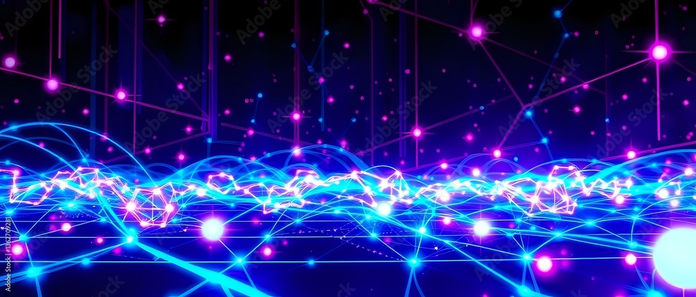 Poster cyberpunk neon abstract pattern with glowing nodes