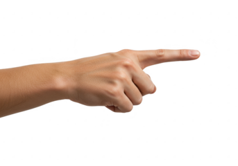 A human hand pointing with the index finger extended isolated on transparent background