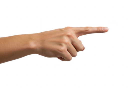 A human hand pointing with the index finger extended isolated on transparent background