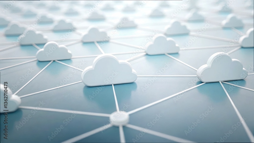 Poster colorful clouds connecting in a digital network grid, gigapixel v2