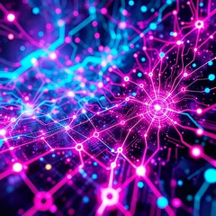 Naklejka premium Cyberpunk Neon Abstract Art: Interconnected Lines for Futuristic Design