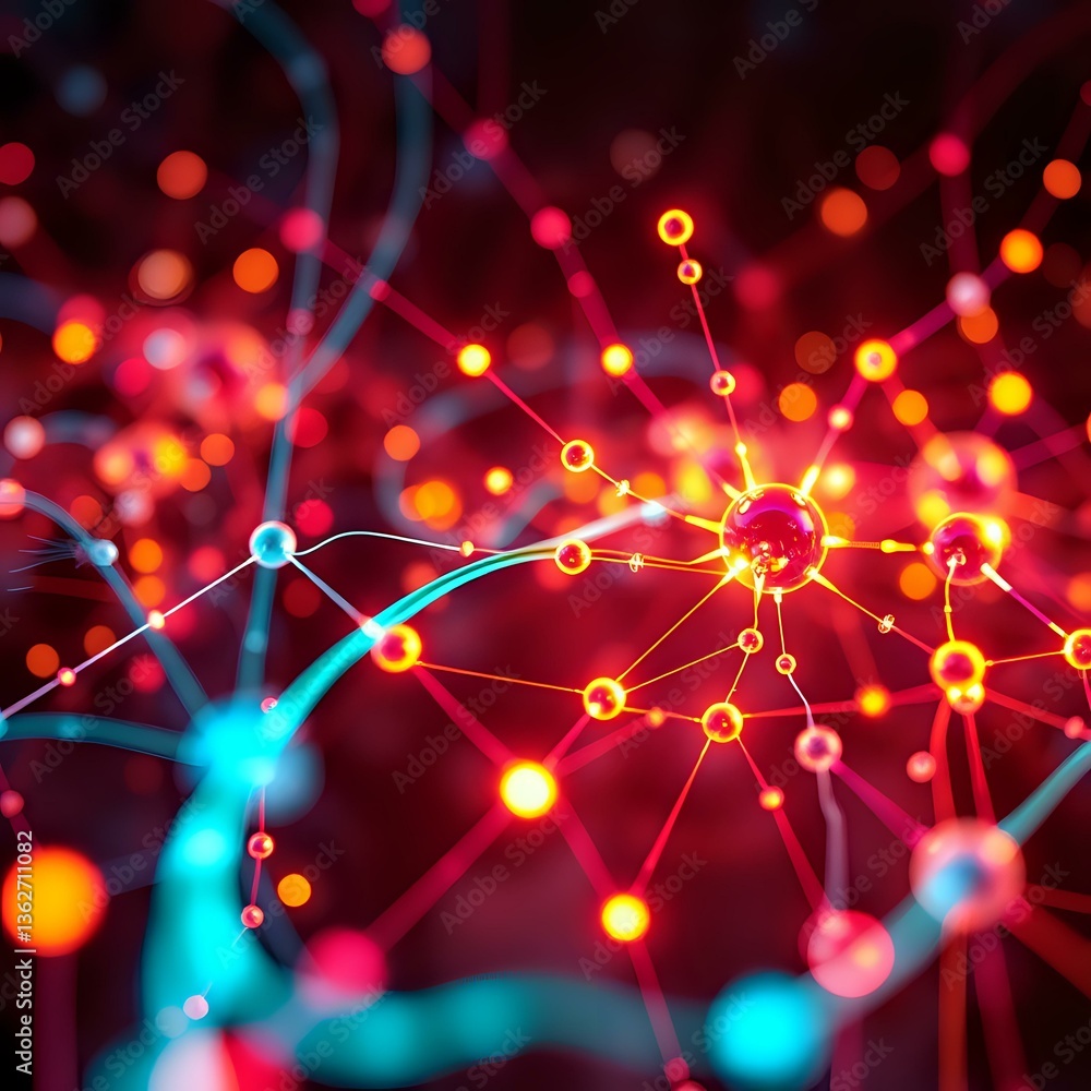 Poster abstract neon cyberpunk web - glowing circuit nodes