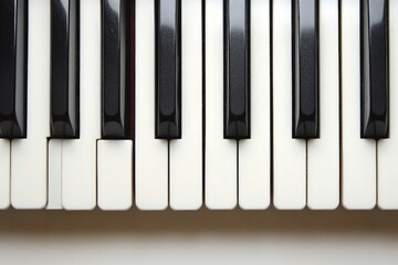 Naklejka premium Piano keyboard close-up showing black and white keys in clean, organized layout during a practice session