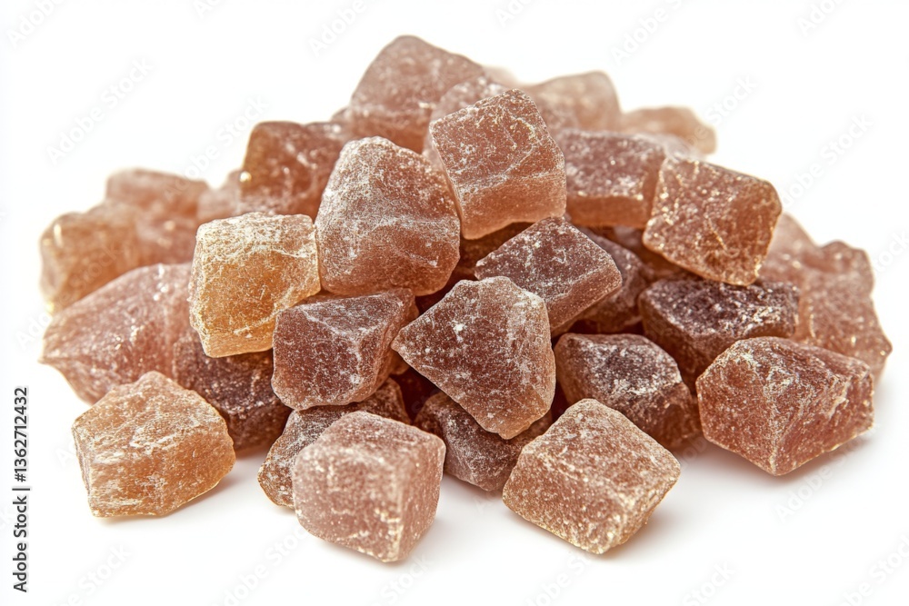 Poster Natural sugar crystals displayed on a white surface showcasing their unique shape and color variations