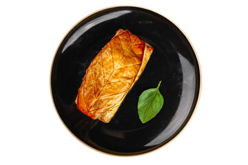 Meat pie quiche French snack fresh delicious gourmet food background on the table rustic food top view copy space