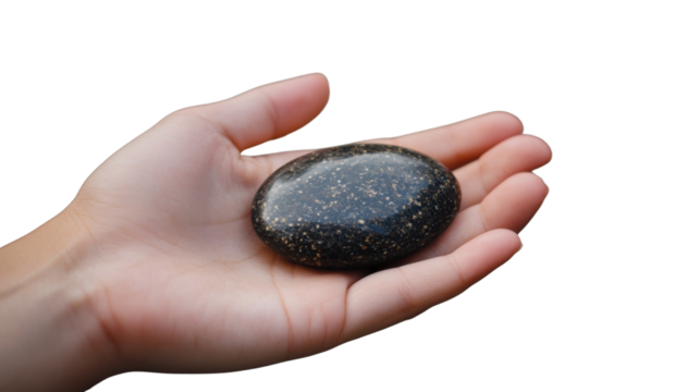 Stone in Hand: A person's hand gently cradles a smooth, dark stone, creating a simple yet compelling composition. 