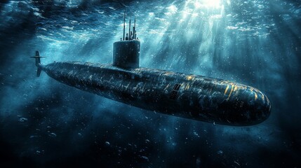 Imposing Submarine Silently Navigating the Depths of the Ocean Waters
