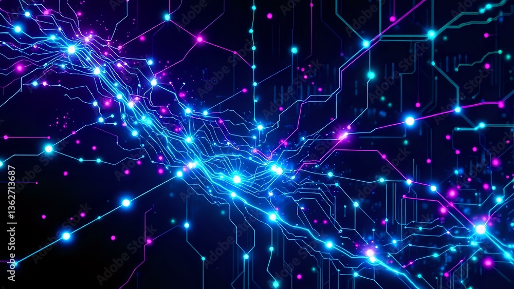 Poster cyberpunk neon networks: abstract digital art