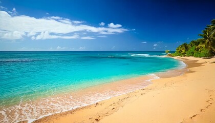 Fototapeta premium Vibrant Tropical Beach – Bright turquoise waters and warm sand tones with high saturation for a dreamy paradise