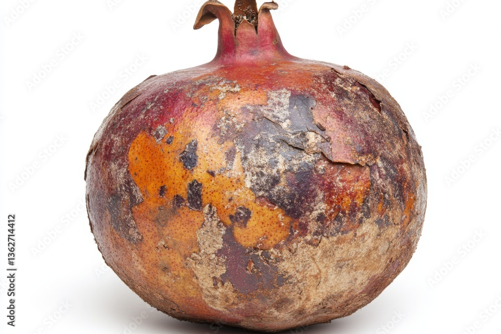 Poster pomegranate with textured skin and rich colors on a plain background