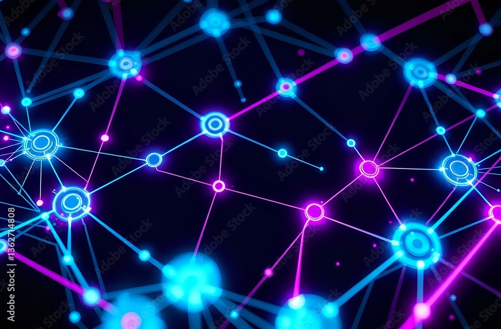 Aufkleber futuristic tech network: abstract cyberpunk v2.0 design with neon colored circles