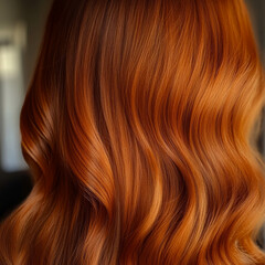 Naklejka premium Close-Up of a Woman with Long, Wavy Red Hair