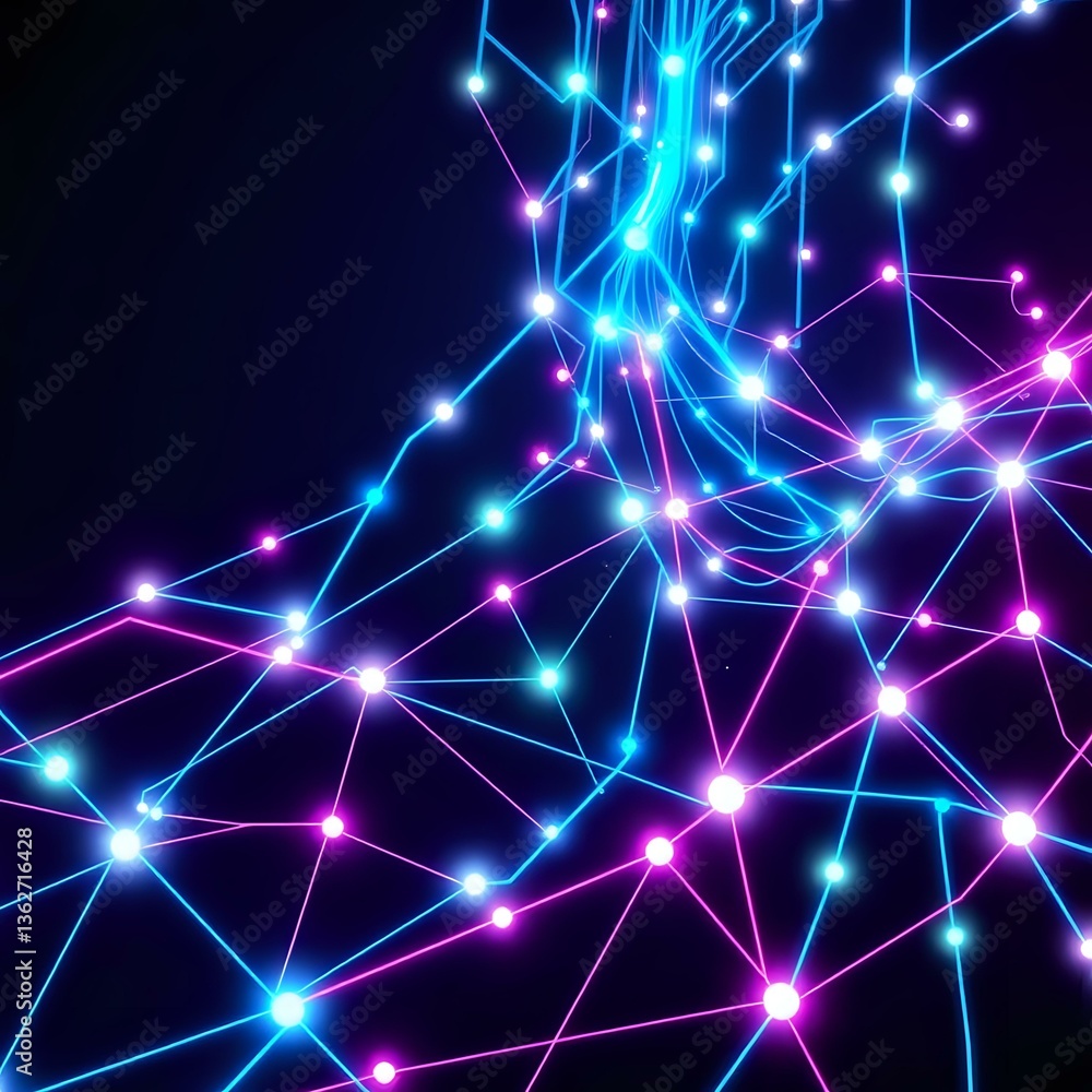 Poster futuristic cyberpunk abstract design with glowing nodes