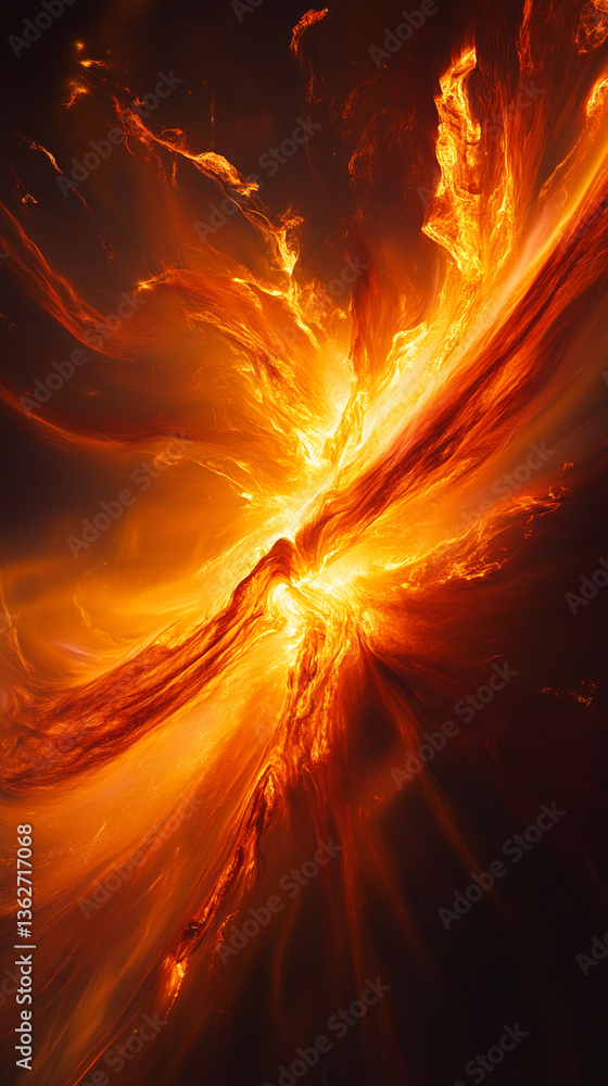 Aufkleber Abstract image of fiery orange and red swirls, resembling lava or flames, creating a dynamic and intense visual, symbolic of energy, power, or passion