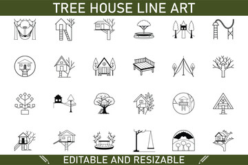Tree House Line Art Editable, Resizable Designs for Kids